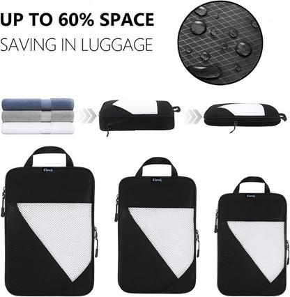 Set of 6 Packing Cubes for Travel | 40% Space Saving Cube Storage Organizer | Compression Packing Cubes with Zippers | Travel Bags Organizer for Luggage & Carry-On (Black)