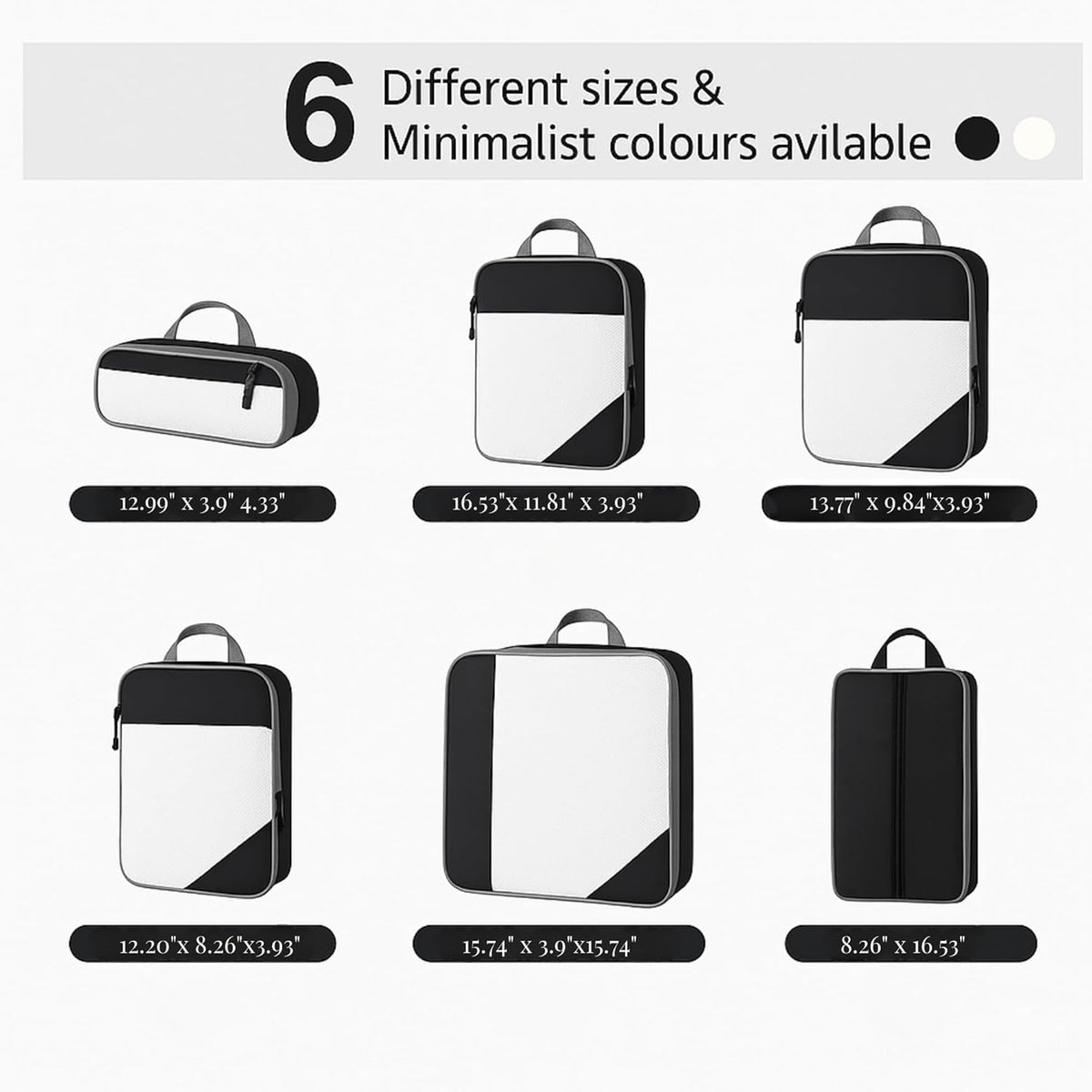Set of 6 Packing Cubes for Travel | 40% Space Saving Cube Storage Organizer | Compression Packing Cubes with Zippers | Travel Bags Organizer for Luggage & Carry-On (Black)