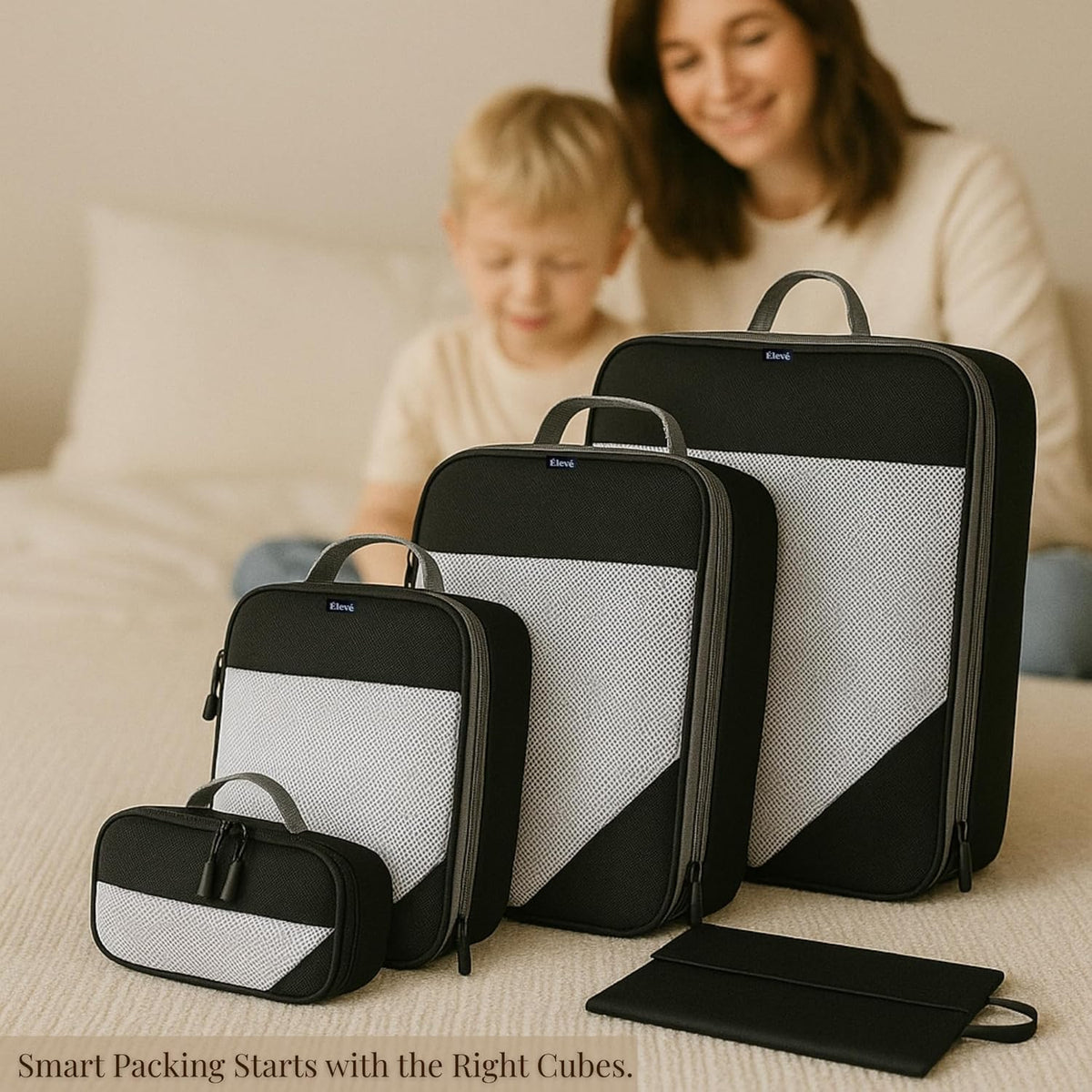 Set of 6 Packing Cubes for Travel | 40% Space Saving Cube Storage Organizer | Compression Packing Cubes with Zippers | Travel Bags Organizer for Luggage & Carry-On (Black)