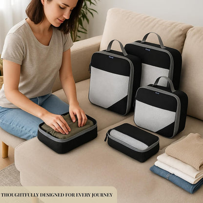 Set of 6 Packing Cubes for Travel | 40% Space Saving Cube Storage Organizer | Compression Packing Cubes with Zippers | Travel Bags Organizer for Luggage & Carry-On (Black)