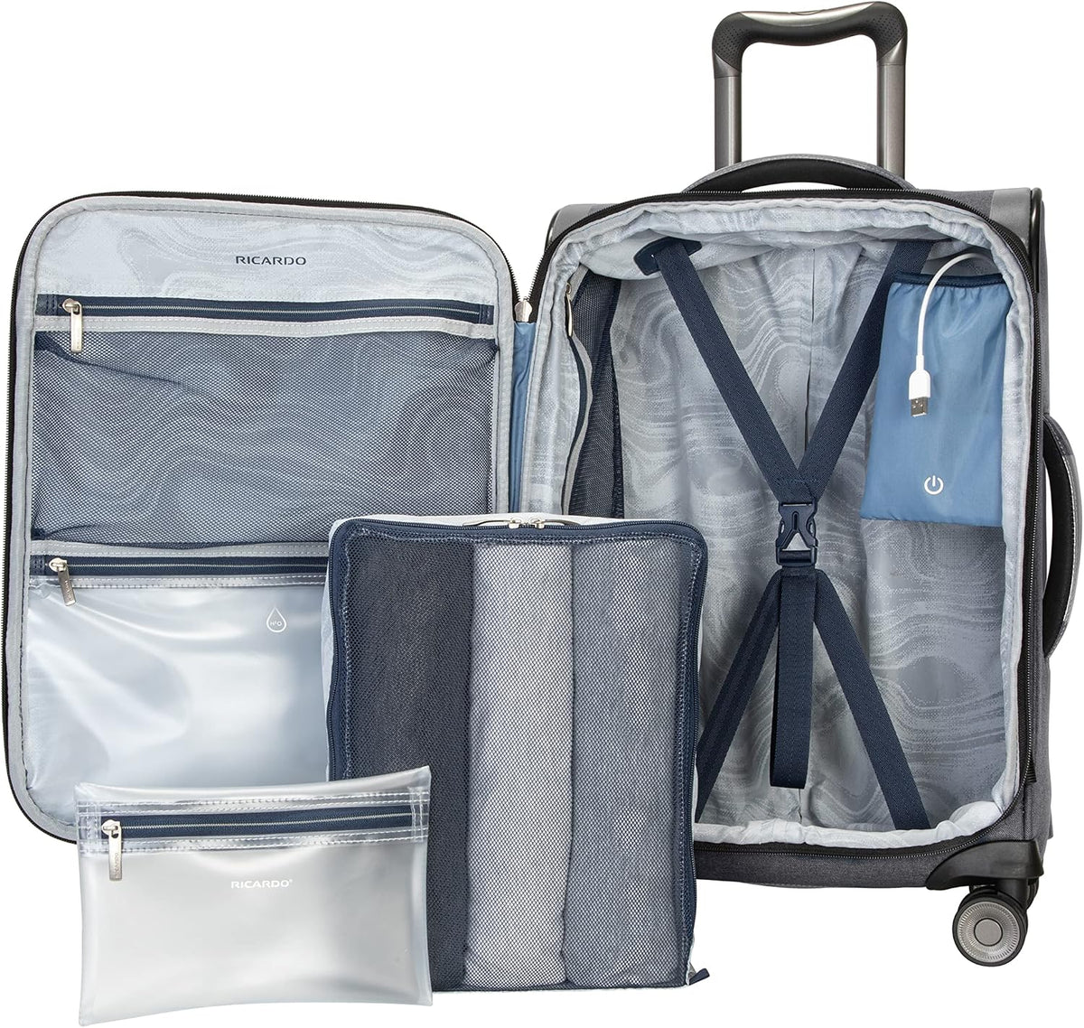 Malibu Bay 3.0 Softside, 4 Wheel Spinner, Lightweight Suitcase, Unisex, Stylish, Blue, Carry-On 20-Inch