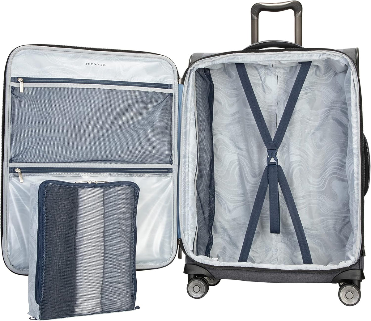 Malibu Bay 3.0 Softside, 4 Wheel Spinner, Lightweight Suitcase, Unisex, Stylish, Blue, Carry-On 20-Inch