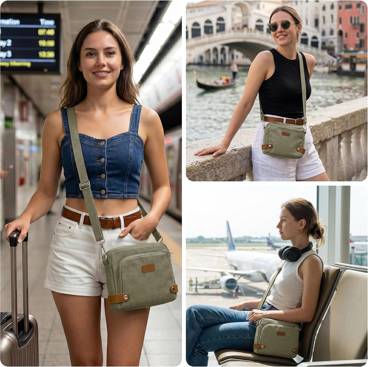 Anti Theft Crossbody Bag for Women, RFID Blocking Travel Purse with Lockable Zippers & Slash Resistant Strap