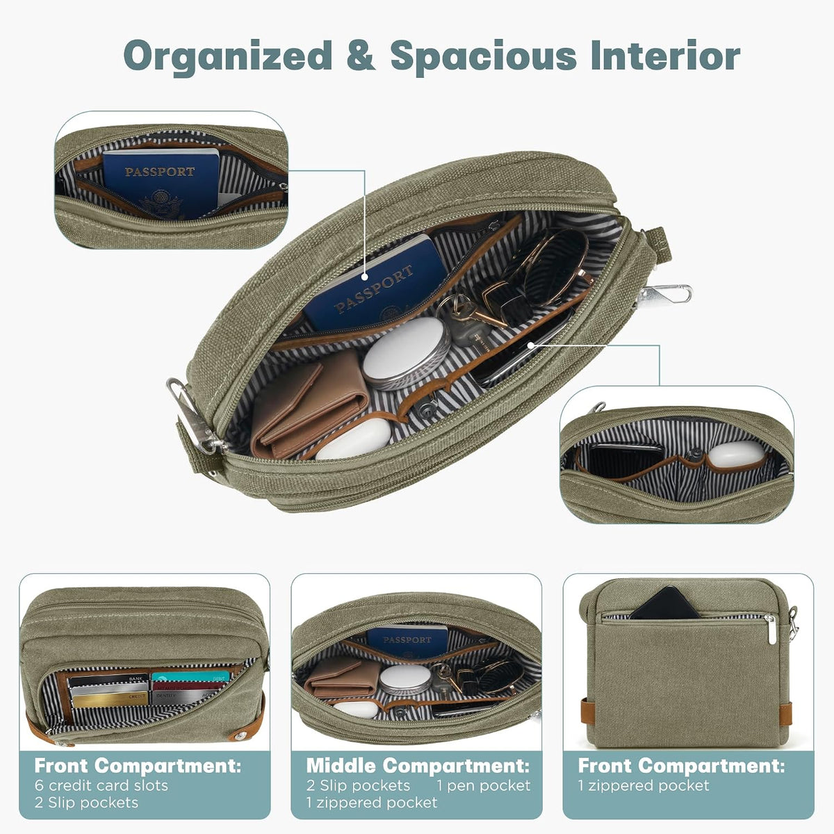 Anti Theft Crossbody Bag for Women, RFID Blocking Travel Purse with Lockable Zippers & Slash Resistant Strap