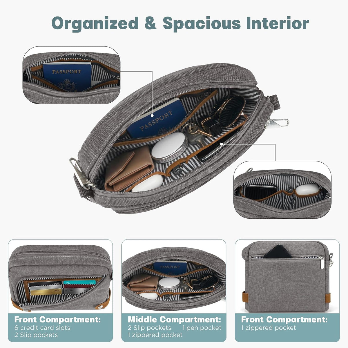 Anti Theft Crossbody Bag for Women, RFID Blocking Travel Purse with Lockable Zippers & Slash Resistant Strap