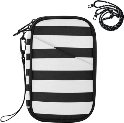 Travel Document Organizer 8.26×5.51×1.18 In | Water Resistant Oxford Multi Pockets Multi-Way Carry for Adults Travel Black White Stripe