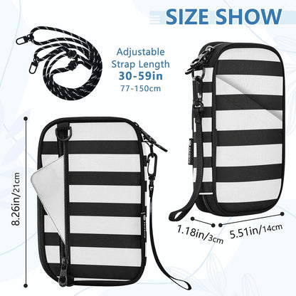 Travel Document Organizer 8.26×5.51×1.18 In | Water Resistant Oxford Multi Pockets Multi-Way Carry for Adults Travel Black White Stripe