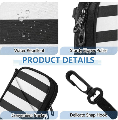 Travel Document Organizer 8.26×5.51×1.18 In | Water Resistant Oxford Multi Pockets Multi-Way Carry for Adults Travel Black White Stripe