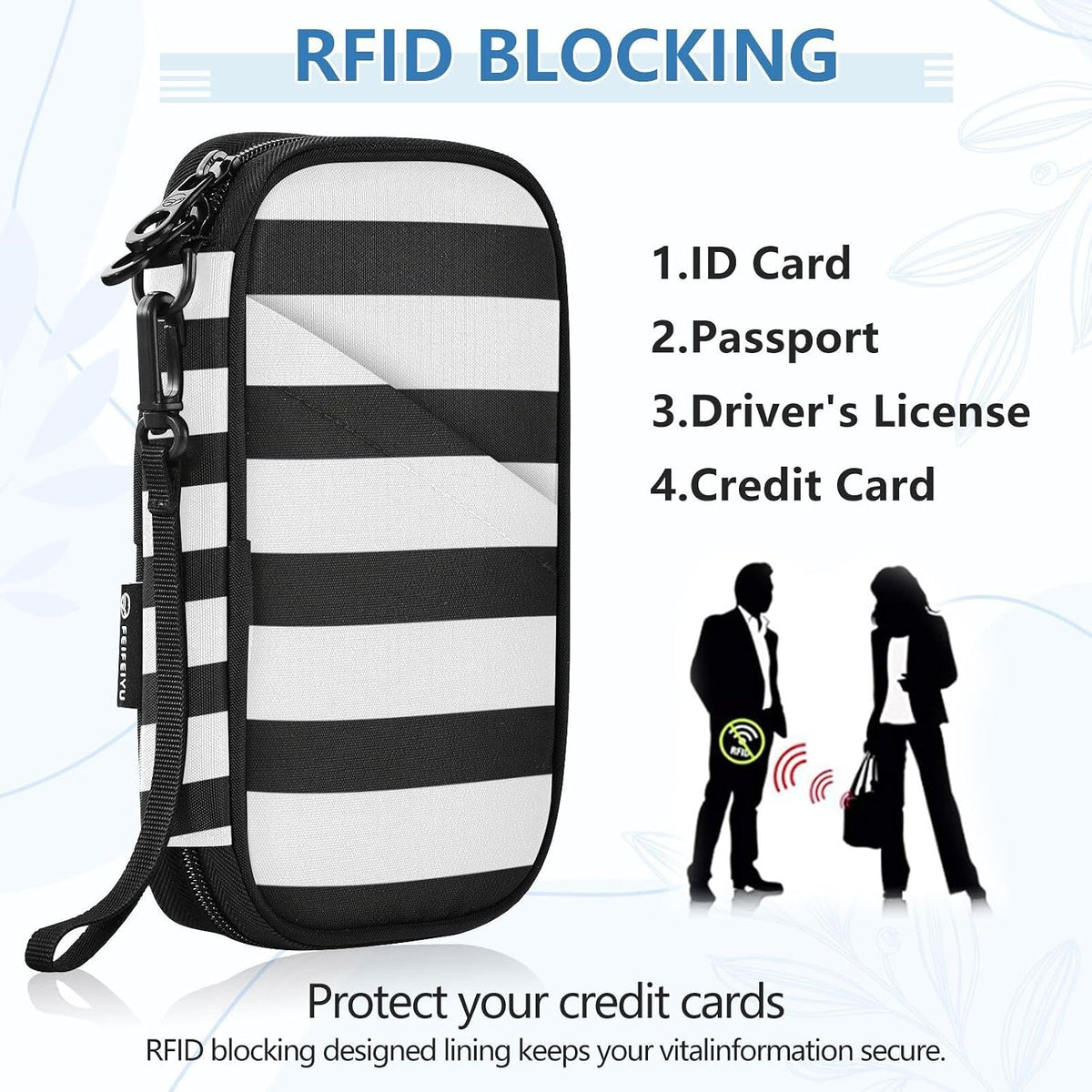 Travel Document Organizer 8.26×5.51×1.18 In | Water Resistant Oxford Multi Pockets Multi-Way Carry for Adults Travel Black White Stripe