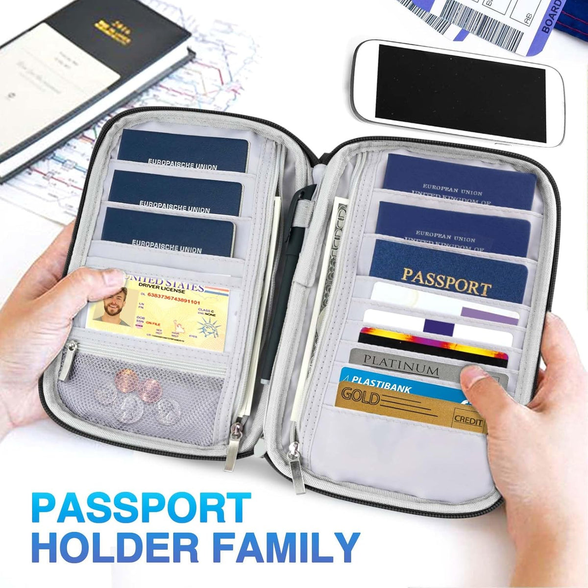Passport Holder Family, Women Rfid Blocking Passport Wallet, Travel Document Organizer for Premium Wallets, Waterproof Passport Holders Bag for Women & Men Traveling, Credit Cards Case