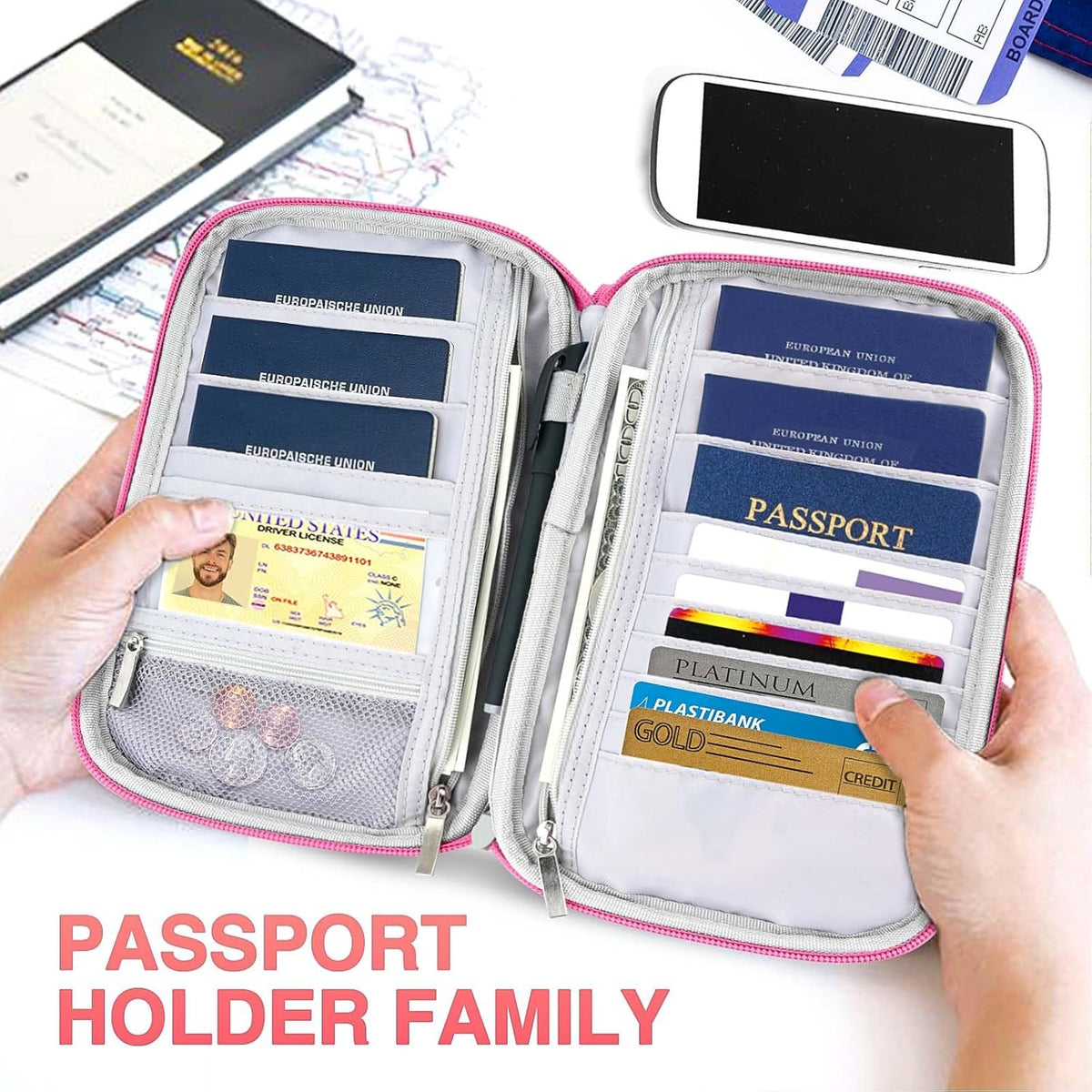 Passport Holder Family, Women Rfid Blocking Passport Wallet, Travel Document Organizer for Premium Wallets, Waterproof Passport Holders Bag for Women & Men Traveling, Credit Cards Case