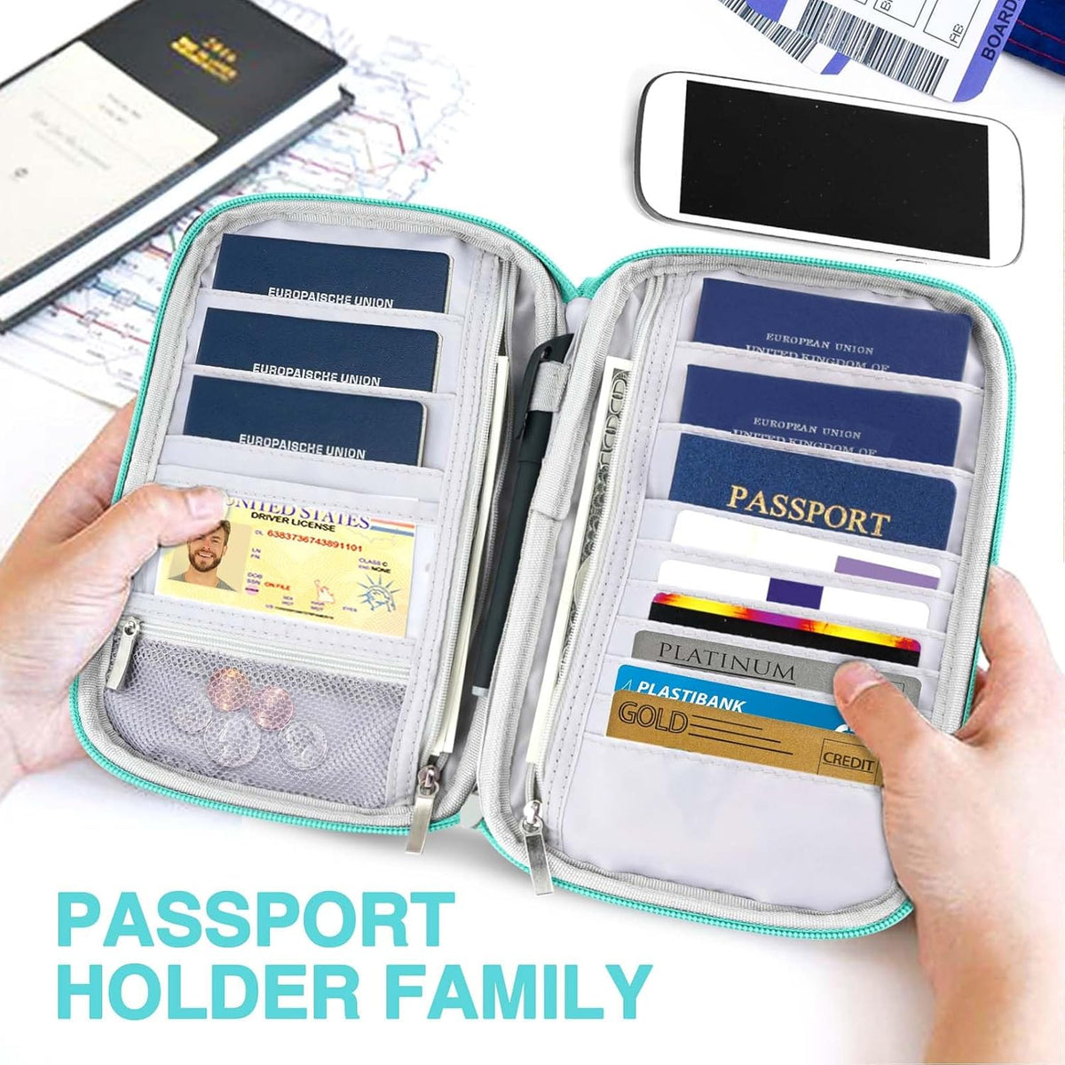 Passport Holder Family, Women Rfid Blocking Passport Wallet, Travel Document Organizer for Premium Wallets, Waterproof Passport Holders Bag for Women & Men Traveling, Credit Cards Case