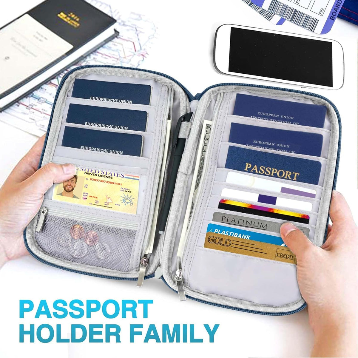 Passport Holder Family, Women Rfid Blocking Passport Wallet, Travel Document Organizer for Premium Wallets, Waterproof Passport Holders Bag for Women & Men Traveling, Credit Cards Case