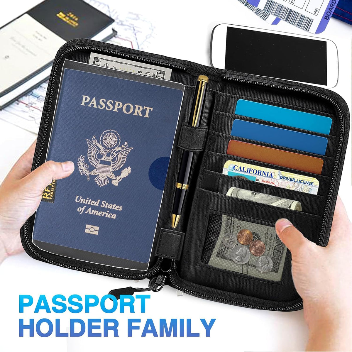 Passport Holder Family, Women Rfid Blocking Passport Wallet, Travel Document Organizer for Premium Wallets, Waterproof Passport Holders Bag for Women & Men Traveling, Credit Cards Case