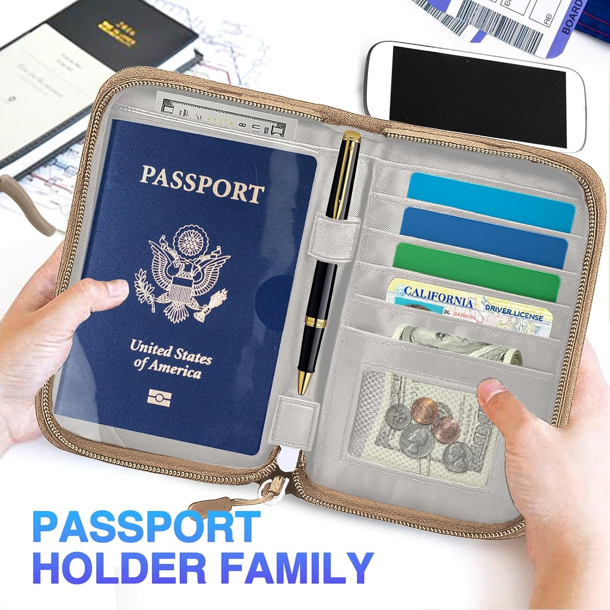 Passport Holder Family, Women Rfid Blocking Passport Wallet, Travel Document Organizer for Premium Wallets, Waterproof Passport Holders Bag for Women & Men Traveling, Credit Cards Case
