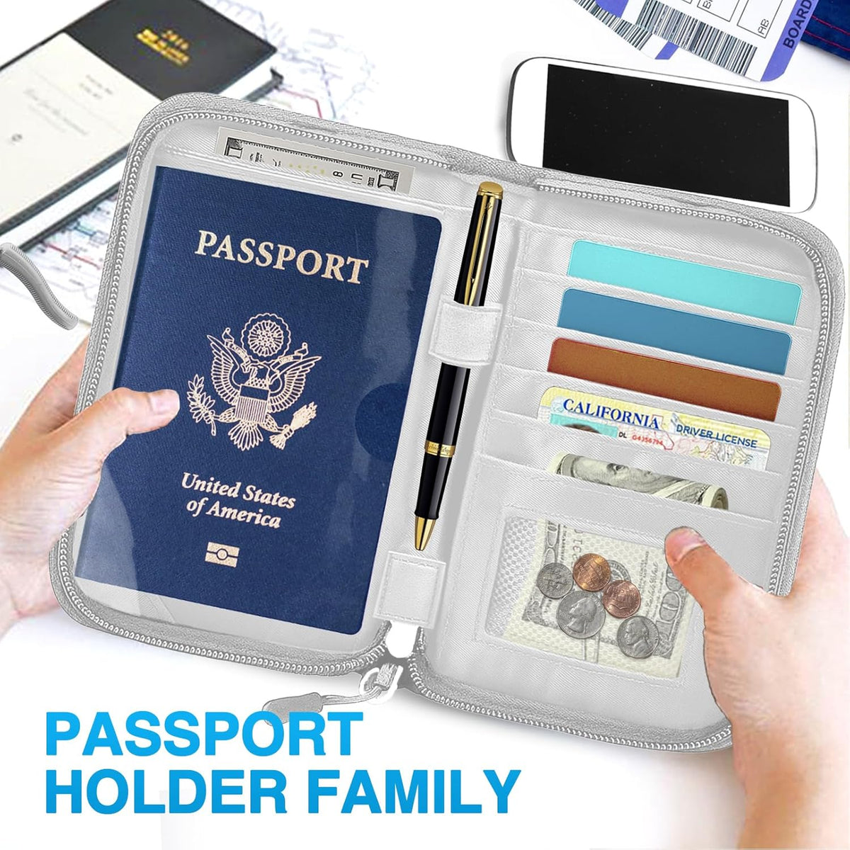 Passport Holder Family, Women Rfid Blocking Passport Wallet, Travel Document Organizer for Premium Wallets, Waterproof Passport Holders Bag for Women & Men Traveling, Credit Cards Case