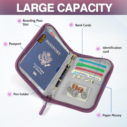 Passport Holder Family, Women Rfid Blocking Passport Wallet, Travel Document Organizer for Premium Wallets, Waterproof Passport Holders Bag for Women & Men Traveling, Credit Cards Case