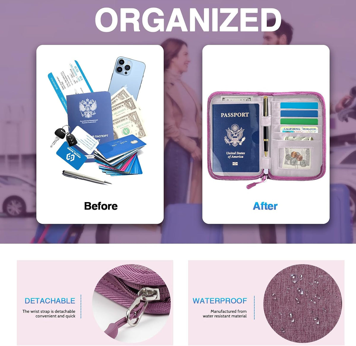 Passport Holder Family, Women Rfid Blocking Passport Wallet, Travel Document Organizer for Premium Wallets, Waterproof Passport Holders Bag for Women & Men Traveling, Credit Cards Case