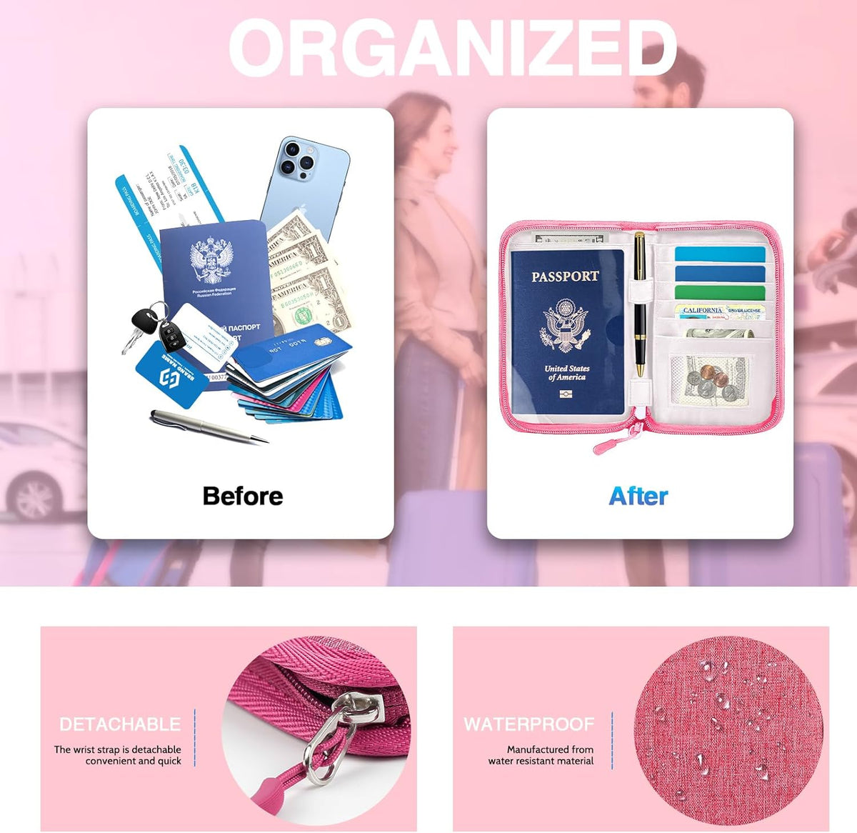 Passport Holder Family, Women Rfid Blocking Passport Wallet, Travel Document Organizer for Premium Wallets, Waterproof Passport Holders Bag for Women & Men Traveling, Credit Cards Case