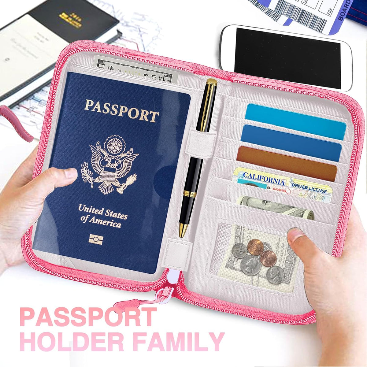 Passport Holder Family, Women Rfid Blocking Passport Wallet, Travel Document Organizer for Premium Wallets, Waterproof Passport Holders Bag for Women & Men Traveling, Credit Cards Case