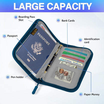 Passport Holder Family, Women Rfid Blocking Passport Wallet, Travel Document Organizer for Premium Wallets, Waterproof Passport Holders Bag for Women & Men Traveling, Credit Cards Case