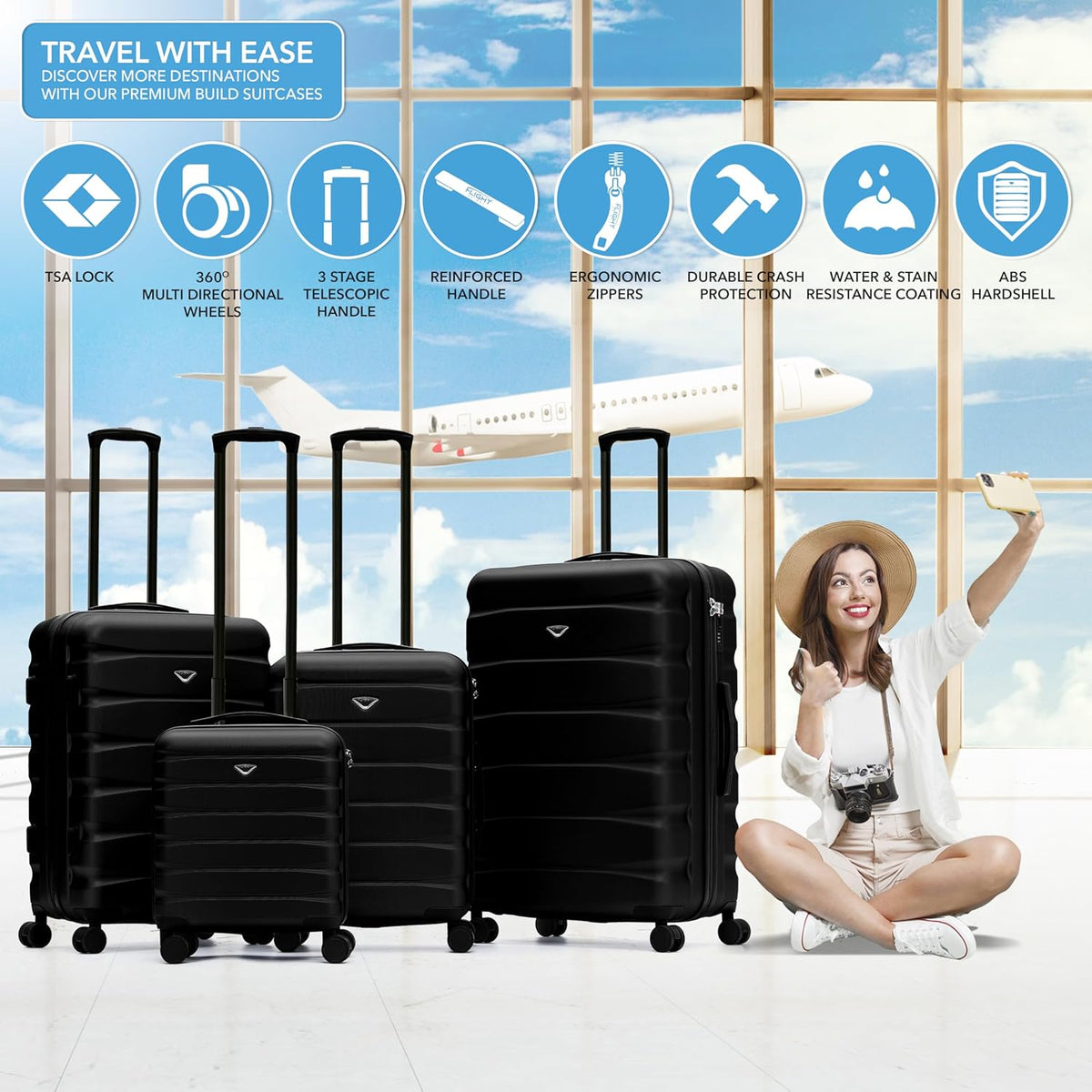 Carry On Suitcase 18x14x8" Hardside Built In TSA Lock & USB Port Lightweight Luggage Silent Double Spinner Wheels Maximum Underseat Carry-On Bag For American & United Approved Airlines