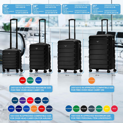 Carry On Suitcase 18x14x8" Hardside Built In TSA Lock & USB Port Lightweight Luggage Silent Double Spinner Wheels Maximum Underseat Carry-On Bag For American & United Approved Airlines