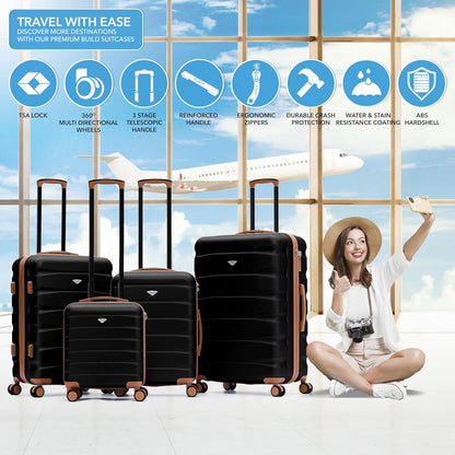 Carry On Suitcase 18x14x8" Hardside Built In TSA Lock & USB Port Lightweight Luggage Silent Double Spinner Wheels Maximum Underseat Carry-On Bag For American & United Approved Airlines