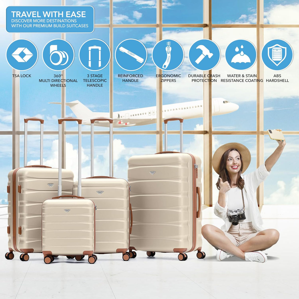 Carry On Suitcase 18x14x8" Hardside Built In TSA Lock & USB Port Lightweight Luggage Silent Double Spinner Wheels Maximum Underseat Carry-On Bag For American & United Approved Airlines