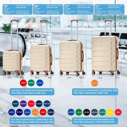 Carry On Suitcase 18x14x8" Hardside Built In TSA Lock & USB Port Lightweight Luggage Silent Double Spinner Wheels Maximum Underseat Carry-On Bag For American & United Approved Airlines