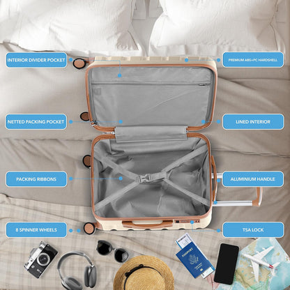 Carry On Suitcase 18x14x8" Hardside Built In TSA Lock & USB Port Lightweight Luggage Silent Double Spinner Wheels Maximum Underseat Carry-On Bag For American & United Approved Airlines