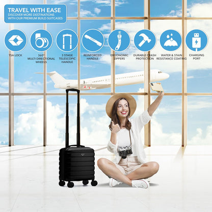 Carry On Suitcase 18x14x8" Hardside Built In TSA Lock & USB Port Lightweight Luggage Silent Double Spinner Wheels Maximum Underseat Carry-On Bag For American & United Approved Airlines