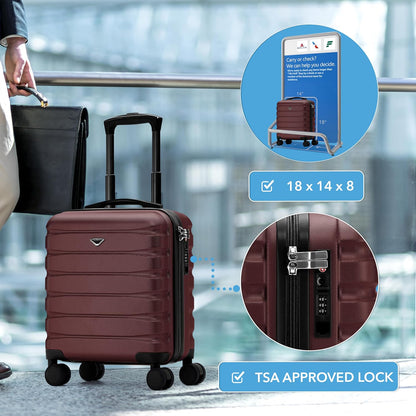 Carry On Suitcase 18x14x8" Hardside Built In TSA Lock & USB Port Lightweight Luggage Silent Double Spinner Wheels Maximum Underseat Carry-On Bag For American & United Approved Airlines