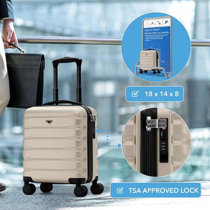 Carry On Suitcase 18x14x8" Hardside Built In TSA Lock & USB Port Lightweight Luggage Silent Double Spinner Wheels Maximum Underseat Carry-On Bag For American & United Approved Airlines