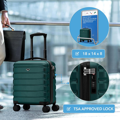 Carry On Suitcase 18x14x8" Hardside Built In TSA Lock & USB Port Lightweight Luggage Silent Double Spinner Wheels Maximum Underseat Carry-On Bag For American & United Approved Airlines
