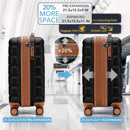 Carry On Suitcase 18x14x8" Hardside Built In TSA Lock & USB Port Lightweight Luggage Silent Double Spinner Wheels Maximum Underseat Carry-On Bag For American & United Approved Airlines