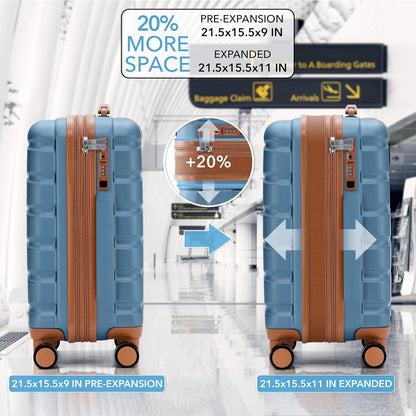 Carry On Suitcase 18x14x8" Hardside Built In TSA Lock & USB Port Lightweight Luggage Silent Double Spinner Wheels Maximum Underseat Carry-On Bag For American & United Approved Airlines