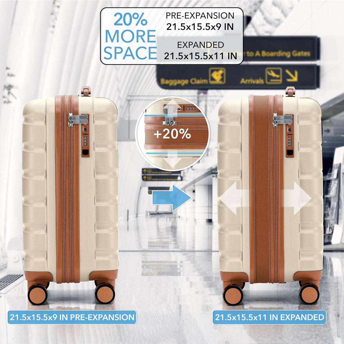 Carry On Suitcase 18x14x8" Hardside Built In TSA Lock & USB Port Lightweight Luggage Silent Double Spinner Wheels Maximum Underseat Carry-On Bag For American & United Approved Airlines
