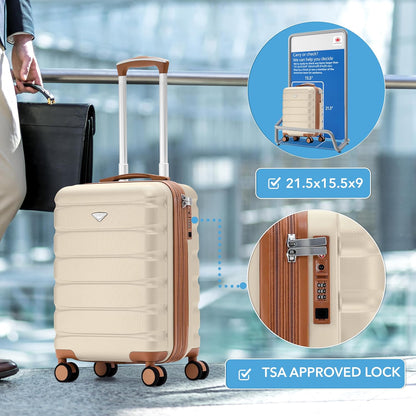 Carry On Suitcase 18x14x8" Hardside Built In TSA Lock & USB Port Lightweight Luggage Silent Double Spinner Wheels Maximum Underseat Carry-On Bag For American & United Approved Airlines