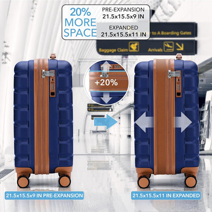 Carry On Suitcase 18x14x8" Hardside Built In TSA Lock & USB Port Lightweight Luggage Silent Double Spinner Wheels Maximum Underseat Carry-On Bag For American & United Approved Airlines