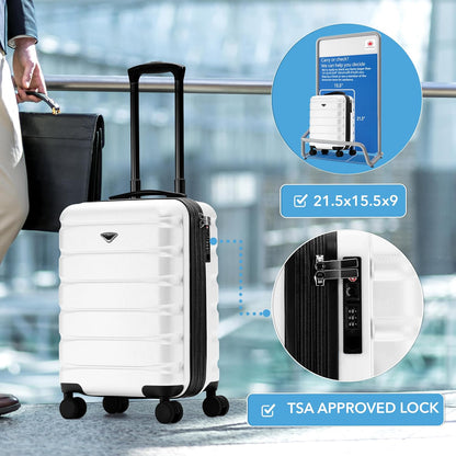 Carry On Suitcase 18x14x8" Hardside Built In TSA Lock & USB Port Lightweight Luggage Silent Double Spinner Wheels Maximum Underseat Carry-On Bag For American & United Approved Airlines