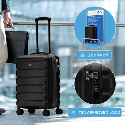 Carry On Suitcase 18x14x8" Hardside Built In TSA Lock & USB Port Lightweight Luggage Silent Double Spinner Wheels Maximum Underseat Carry-On Bag For American & United Approved Airlines