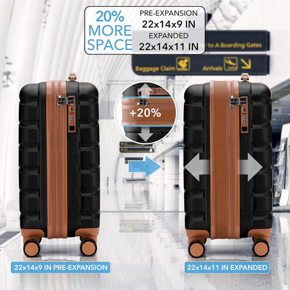 Carry On Suitcase 18x14x8" Hardside Built In TSA Lock & USB Port Lightweight Luggage Silent Double Spinner Wheels Maximum Underseat Carry-On Bag For American & United Approved Airlines