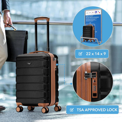 Carry On Suitcase 18x14x8" Hardside Built In TSA Lock & USB Port Lightweight Luggage Silent Double Spinner Wheels Maximum Underseat Carry-On Bag For American & United Approved Airlines