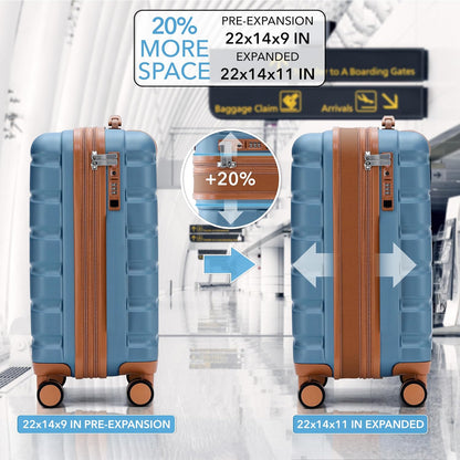 Carry On Suitcase 18x14x8" Hardside Built In TSA Lock & USB Port Lightweight Luggage Silent Double Spinner Wheels Maximum Underseat Carry-On Bag For American & United Approved Airlines