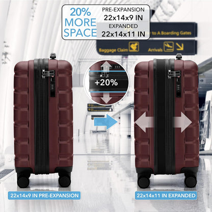 Carry On Suitcase 18x14x8" Hardside Built In TSA Lock & USB Port Lightweight Luggage Silent Double Spinner Wheels Maximum Underseat Carry-On Bag For American & United Approved Airlines