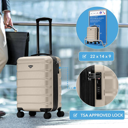 Carry On Suitcase 18x14x8" Hardside Built In TSA Lock & USB Port Lightweight Luggage Silent Double Spinner Wheels Maximum Underseat Carry-On Bag For American & United Approved Airlines