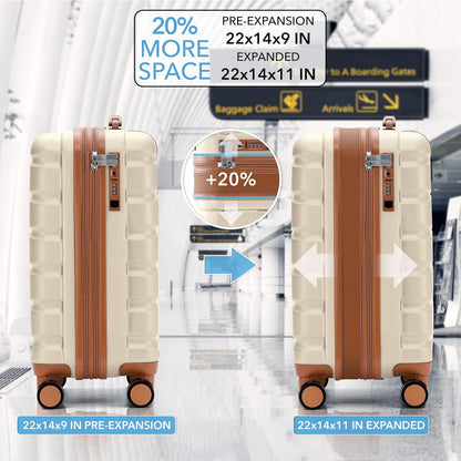 Carry On Suitcase 18x14x8" Hardside Built In TSA Lock & USB Port Lightweight Luggage Silent Double Spinner Wheels Maximum Underseat Carry-On Bag For American & United Approved Airlines