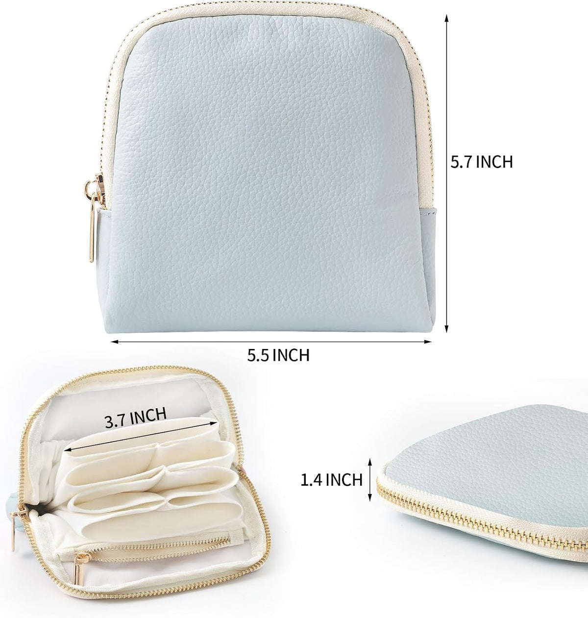Genuine Leather Travel Jewelry Organizer Case Pouch Bags with Zipper, Small Mini Portable Jewelry Storage Bag for Ring Earrings Necklace Bracelet Travel Essentials Gift for Women（Cyan）