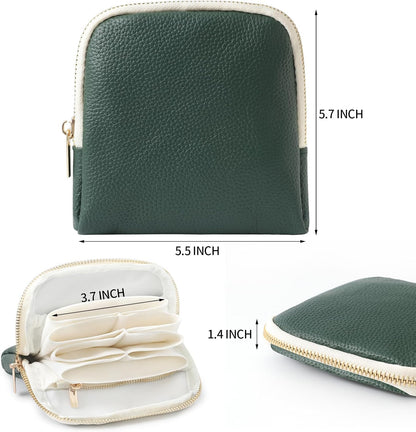 Genuine Leather Travel Jewelry Organizer Case Pouch Bags with Zipper, Small Mini Portable Jewelry Storage Bag for Ring Earrings Necklace Bracelet Travel Essentials Gift for Women（Cyan）